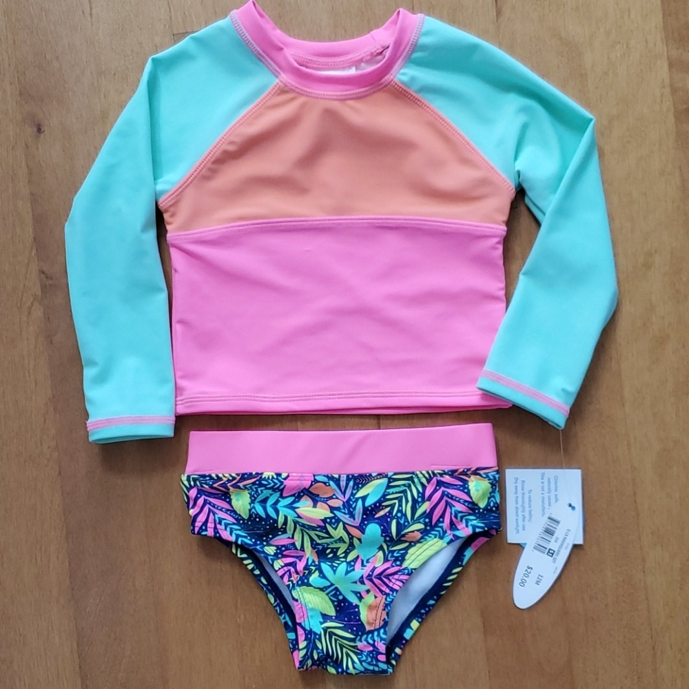Baby Girls Wave Zone Rash Guard Swim Suit Size 12 18 24 months Long Sleeve NWT